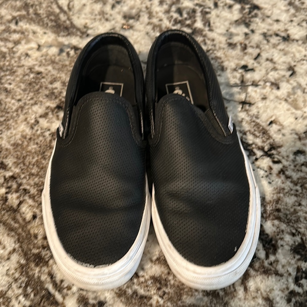 Vans leather black slip on women 7.5